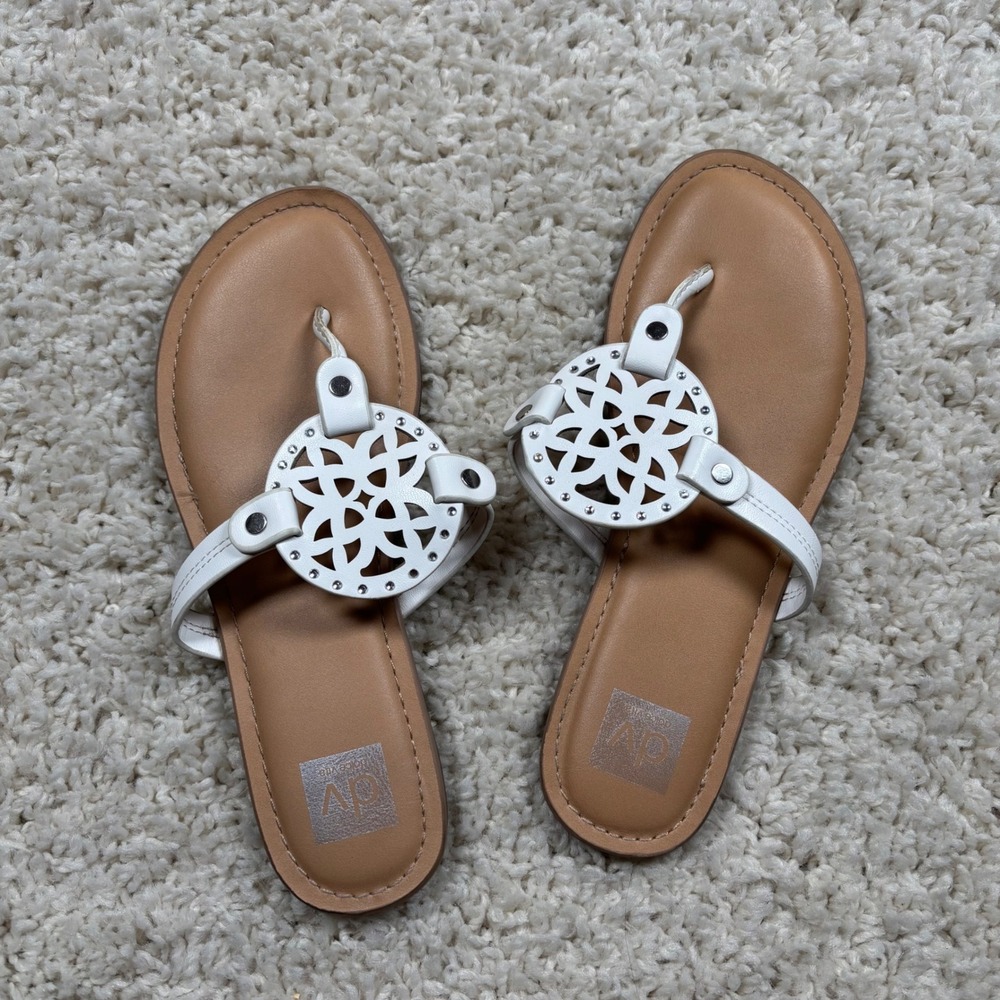 DV Dolce Vita White Laser Cut Floral Thong Sandals Women's
